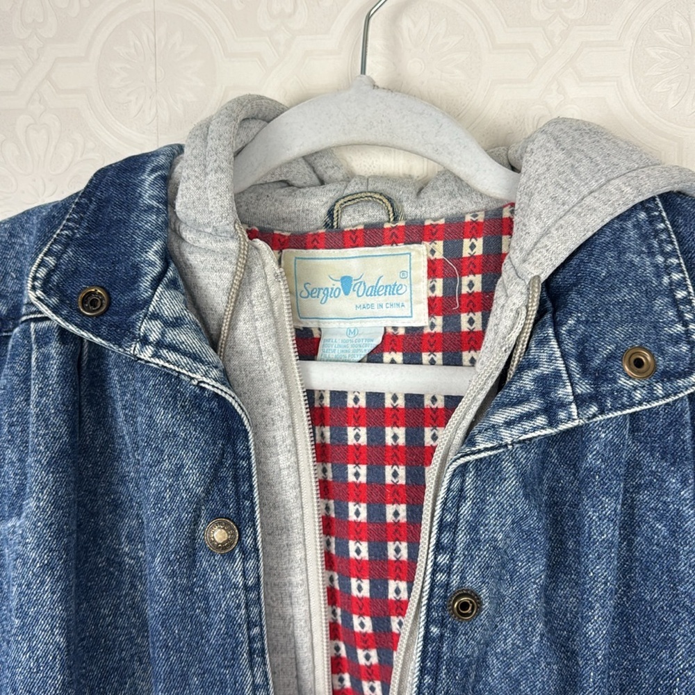 Vintage Retro Sergio Valente Denim Coat‎ Double Layer 100% Cotton Jean Puffer - Picture 2 of 12